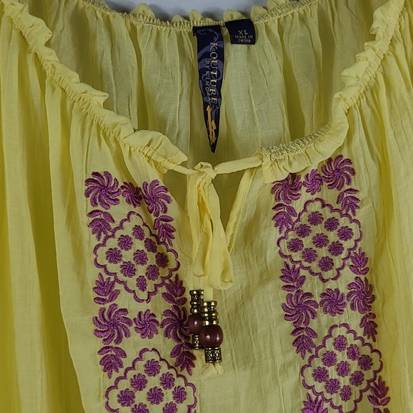 Sheer Yellow Embroidered Flowy Ruffle Blouse - Picture 3 of 10